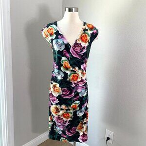 Artelier Nicole Miller Womens 10 Knit Floral Ruched Cap Sleeve Bodycon Dress